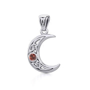 Small Celtic Crescent Moon Silver Pendant with Gemstone TPD5274