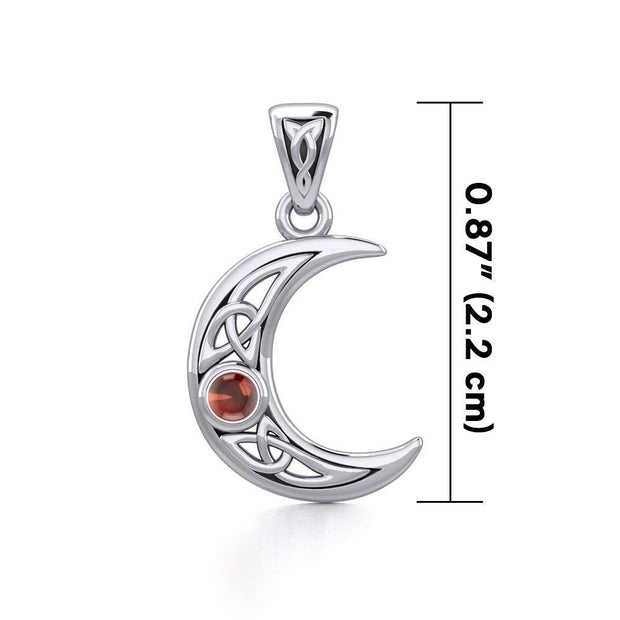 Small Celtic Crescent Moon Silver Pendant with Gemstone TPD5274