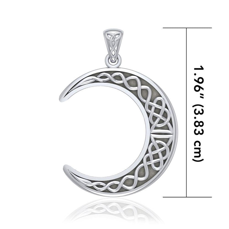 Large Celtic Crescent Moon Silver Pendant TPD5275