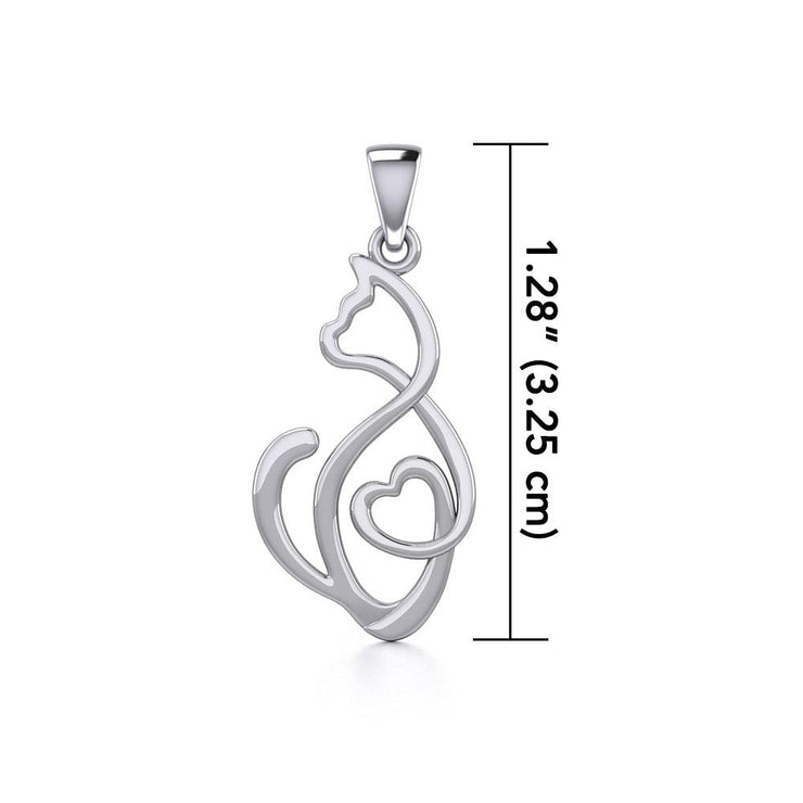 Running Cat with Heart Silver Pendant TPD5280