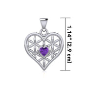 Silver Geometric Heart Flower of Life Pendant with Gemstone TPD5282