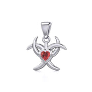 Silver Heart with Triple Moon Pendant with Gemstone TPD5283