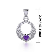 Double Angel Wings Silver Pendant with Gemstone TPD5286