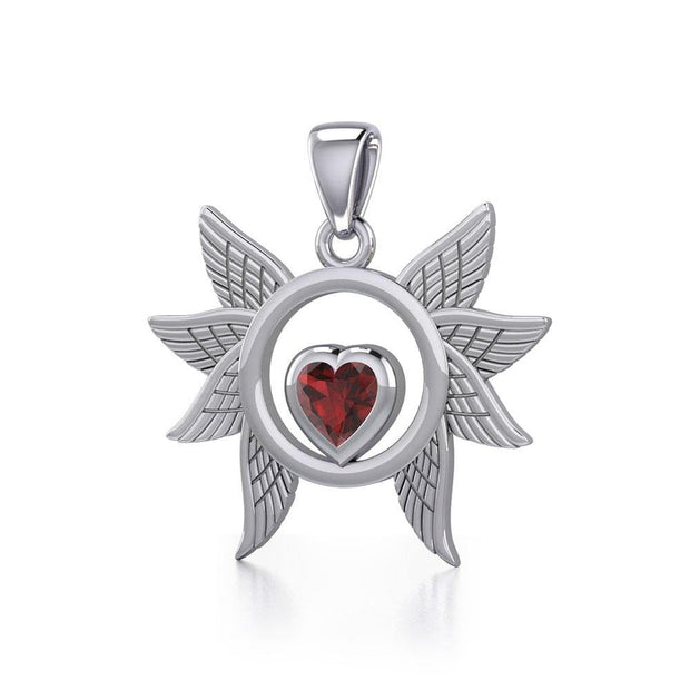 Spreading Angel Wings Silver Pendant with Gemstone TPD5289