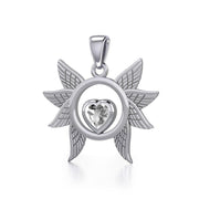 Spreading Angel Wings Silver Pendant with Gemstone TPD5289