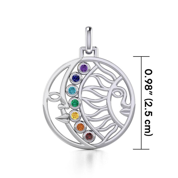 Sun and Moon Silver Pendant with Chakra Gemstone TPD5290