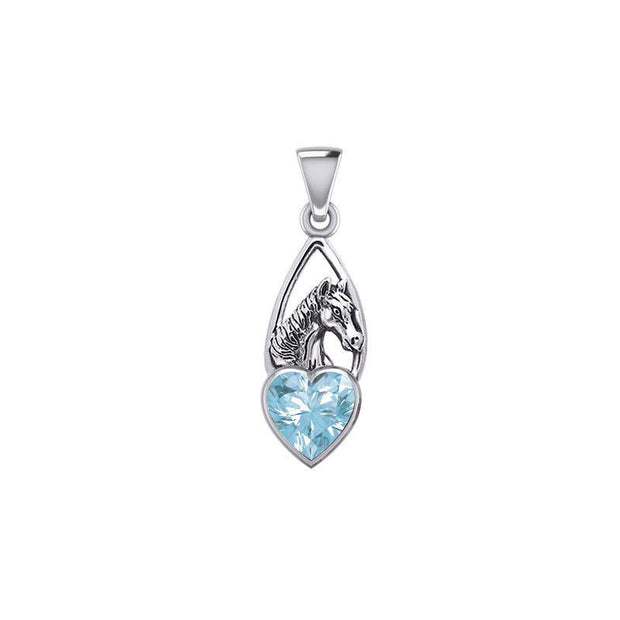 Horse Over Heart Gemstone Silver Pendant TPD5291