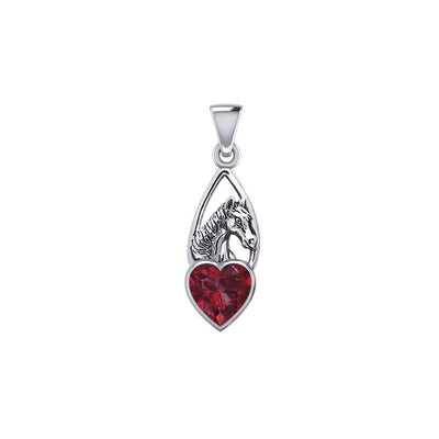 Horse Over Heart Gemstone Silver Pendant TPD5291