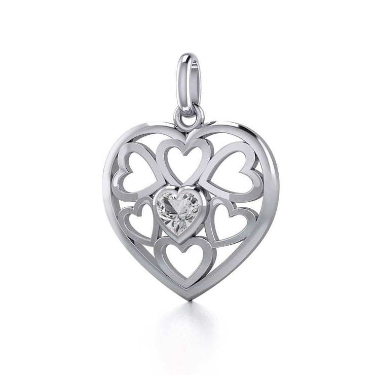 Hearts in Heart Silver Pendant with Gemstone TPD5293