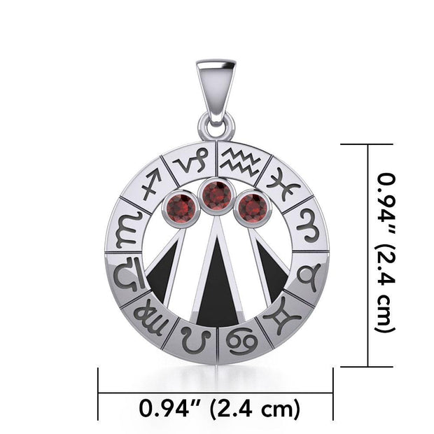 Zodiac Wheel with Awen The Three Rays of Light Silver Pendant TPD5308