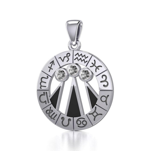 Zodiac Wheel with Awen The Three Rays of Light Silver Pendant TPD5308