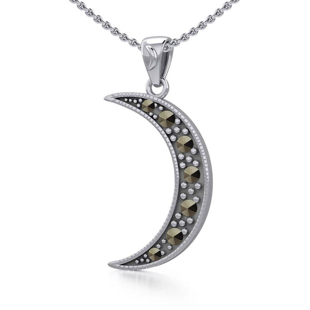 Sterling Silver Crescent Moon Pendant with Marcasite TPD5315