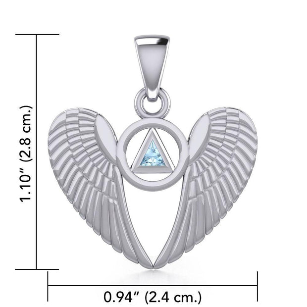 Silver Angel Wings Pendant with Inlaid Recovery Symbol TPD5320