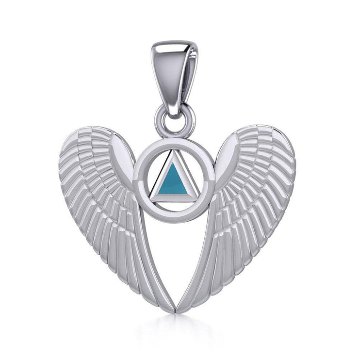 Silver Angel Wings Pendant with Inlaid Recovery Symbol TPD5320