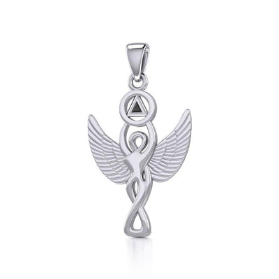 Silver Winged Goddess Pendant With Inlaid Recovery Symbol Tpd5321 Pendant