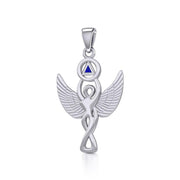 Silver Winged Goddess Pendant With Inlaid Recovery Symbol TPD5321