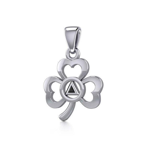 Silver Celtic Shamrock Pendant with Inlaid Recovery Symbol TPD5322