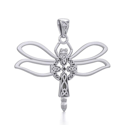 Sterling Silver Dragonfly with Celtic Cross Pendant TPD5323
