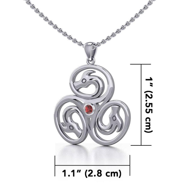Celtic Triskele Dragon Silver Pendant with Gemstone TPD5326