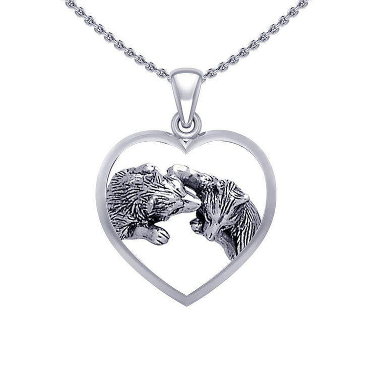 Wolf Kiss in Heart Silver Pendant TPD5327