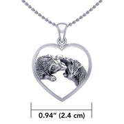 Wolf Kiss in Heart Silver Pendant TPD5327