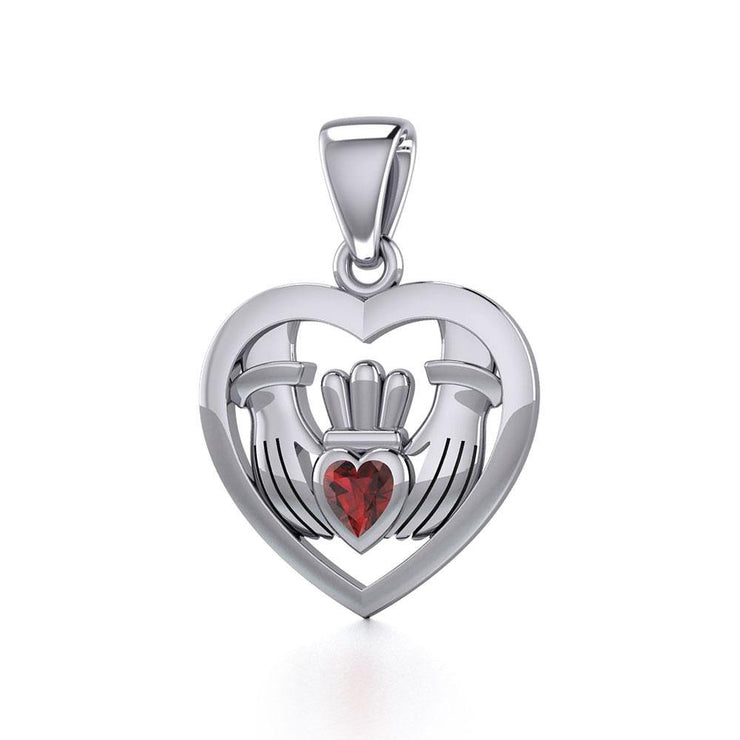 Claddagh in Heart Silver Pendant with Gemstone TPD5330
