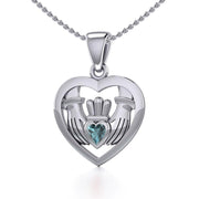 Claddagh in Heart Silver Pendant with Gemstone TPD5330 Pendant