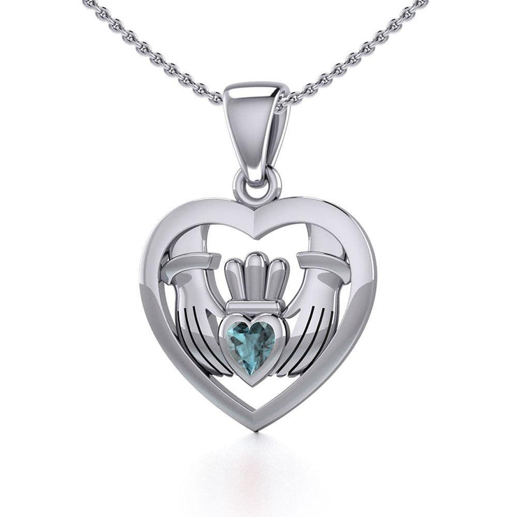 Claddagh in Heart Silver Pendant with Gemstone TPD5330