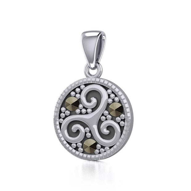 Celtic Spiral Triskele Silver Pendant with marcasite TPD5331