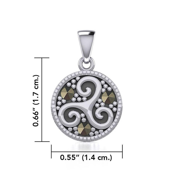 Celtic Spiral Triskele Silver Pendant with marcasite TPD5331
