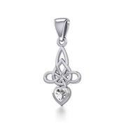 Celtic Witches Knot Silver Pendant with Heart Gemstone TPD5334