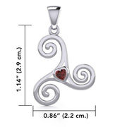 Celtic Spiral Triskele Silver Pendant with Heart Gemstone TPD5335
