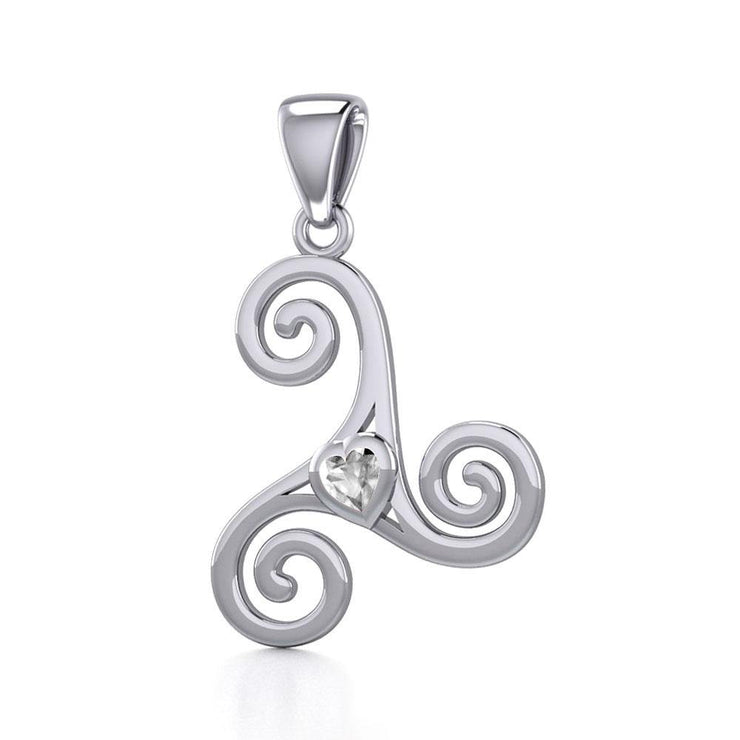 Celtic Spiral Triskele Silver Pendant with Heart Gemstone TPD5335
