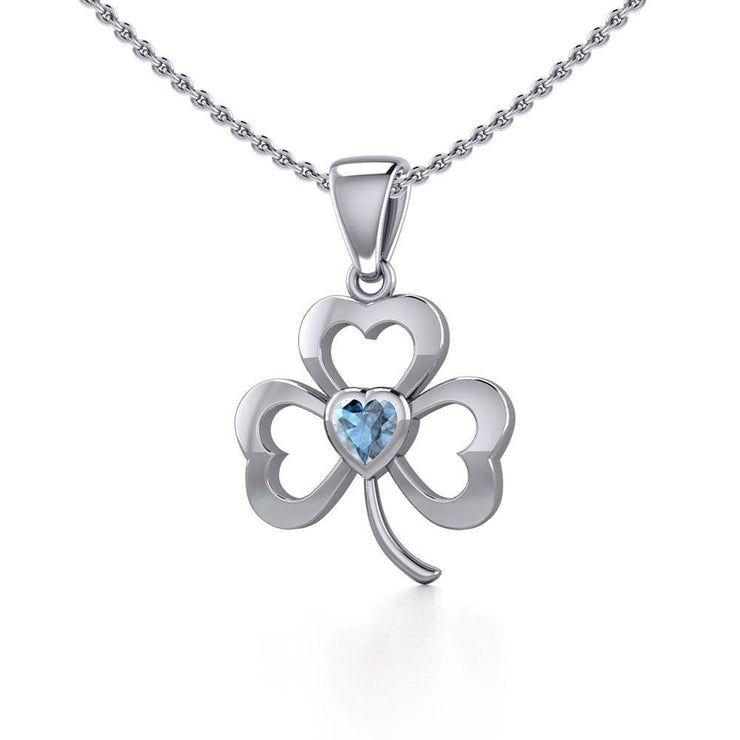 Silver Shamrock Pendant with Heart Gemstone TPD5338