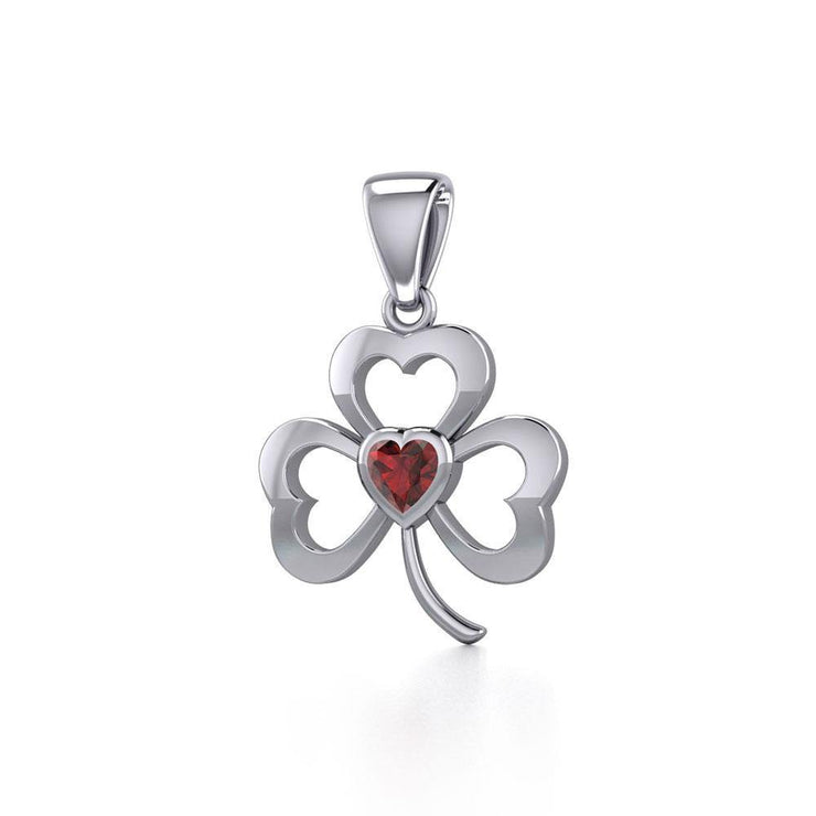 Silver Shamrock Pendant with Heart Gemstone TPD5338