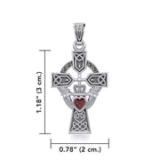 Celtic Cross and Irish Claddagh Silver Pendant with Heart Gemstone TPD5340