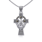 Celtic Cross and Irish Claddagh Silver Pendant with Marcasite TPD5341