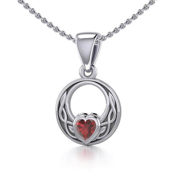 Celtic Knot Silver Pendant with Heart Gemstone TPD5343