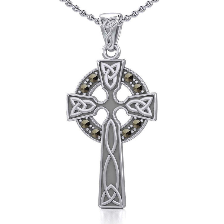 Celtic Cross Silver Pendant with Marcasite TPD5346