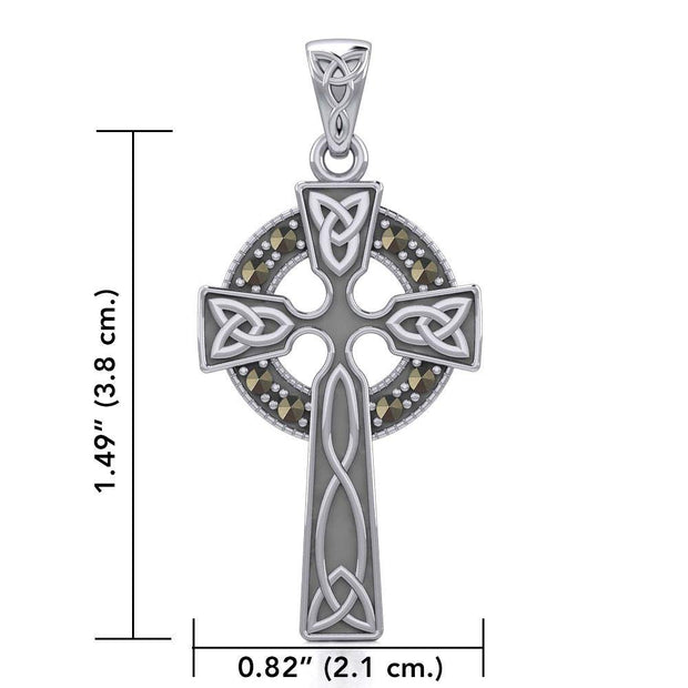 Celtic Cross Silver Pendant with Marcasite TPD5346