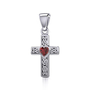 Celtic Cross Silver Pendant with Heart Gemstone TPD5347