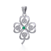 Lucky Four Leaf Clover with Triquetra Silver Pendant with Gemstone TPD5348