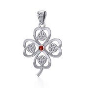 Lucky Four Leaf Clover with Triquetra Silver Pendant with Gemstone TPD5348