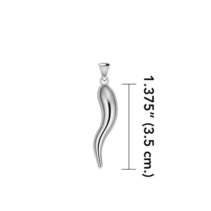 Italian Horn Good Luck Charm Silver Pendant Medium Version TPD5351