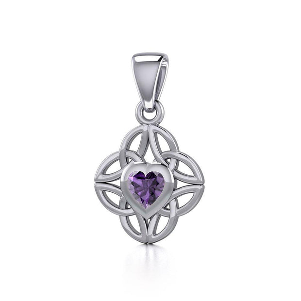 Celtic Knotwork Silver Pendant with Heart Gemstone TPD5353