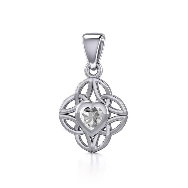 Celtic Knotwork Silver Pendant with Heart Gemstone TPD5353
