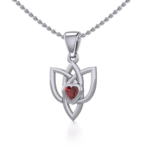 Celtic Knotwork Silver Pendant with Heart Gemstone TPD5354