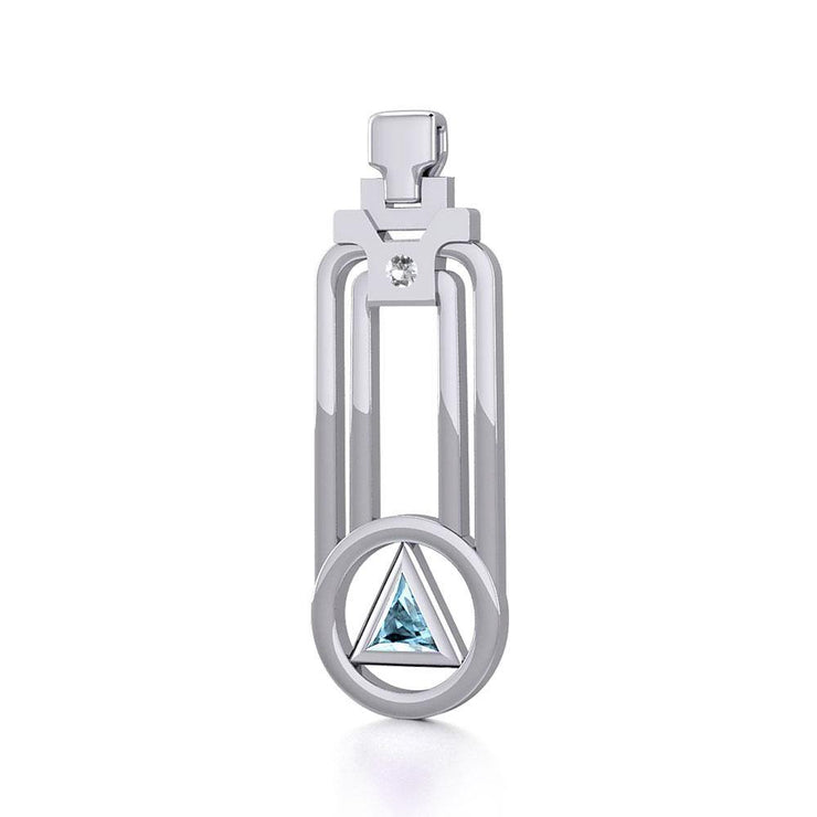 Modern Geometric Recovery Silver Pendant with Gemstone TPD5356