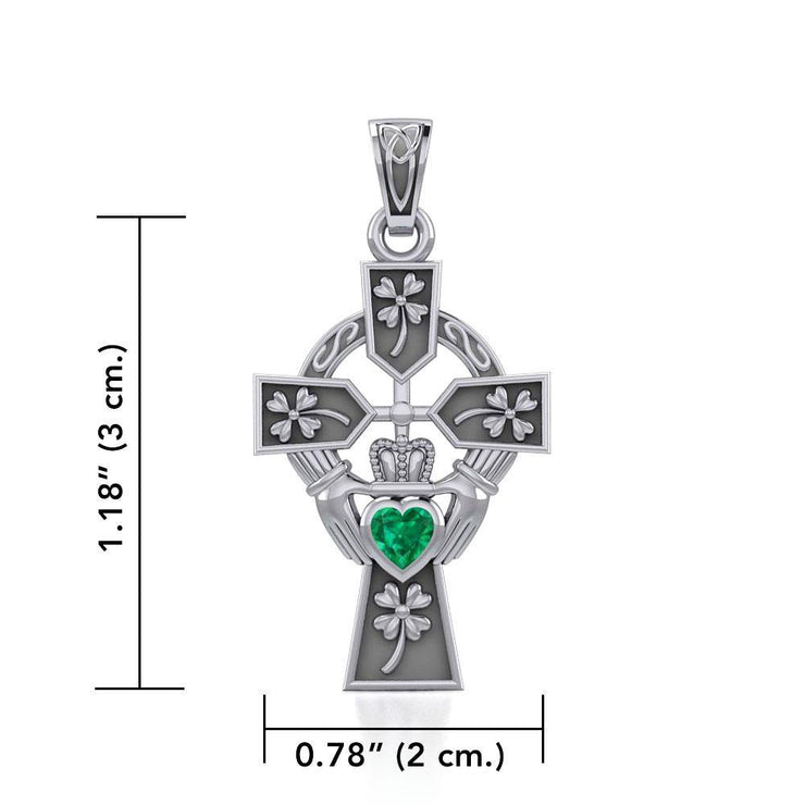 Claddagh Celtic Cross with Lucky Four Leaf Clover Silver Pendant TPD5359