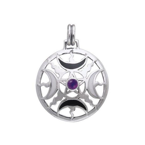 Sun Fire Moon Silver Pendant With Gem and Enamel TPD536